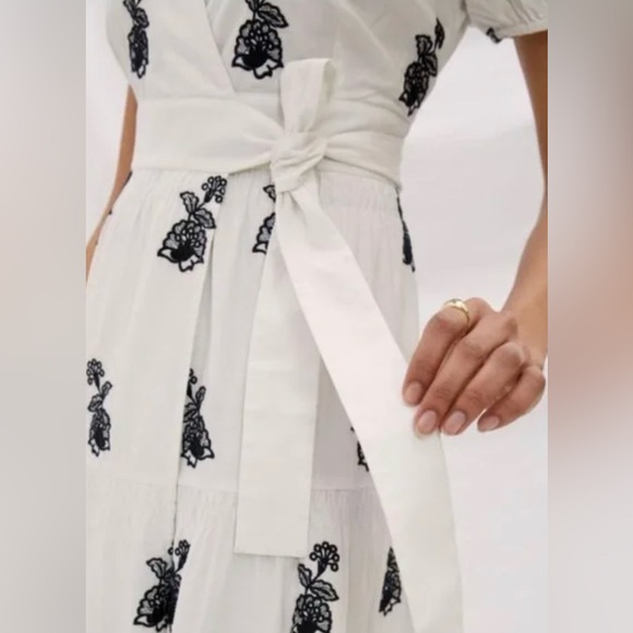 Anthropologie Not So Serious Pallavi Mohan Embroidered Wrap Midi Dress M NWT - Picture 3 of 9